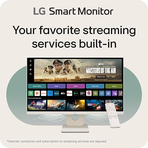 LG 27SR50F-W Smart Monitor 27-Inch FHD (1920x1080) IPS Display, webOS 23, HDR 10, x2 Built-in Speakers, AirPlay 2, Screen Share, Bluetooth, ThinQ App