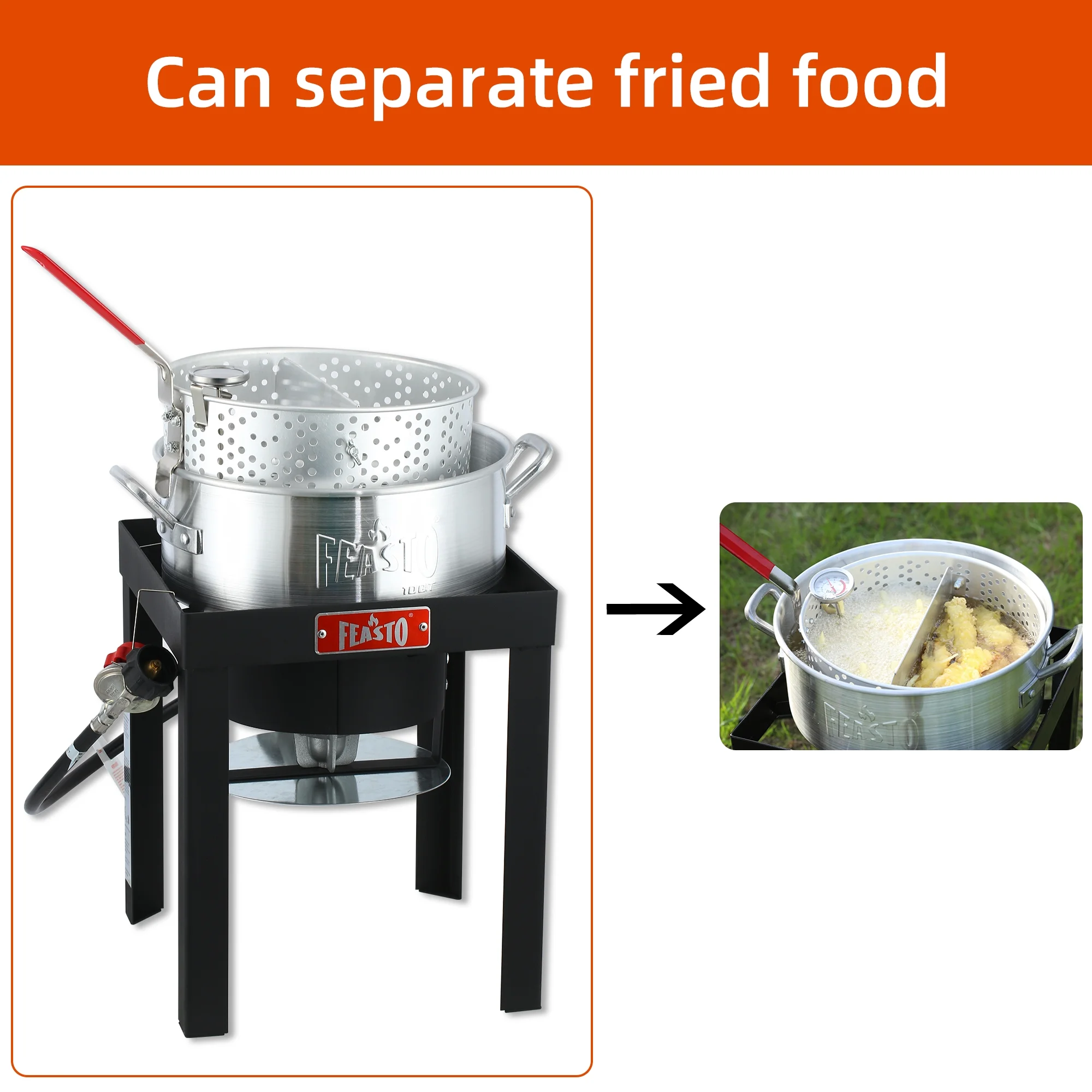 FEASTO  10 Qt Aluminum Pots Set, Electronic Ignition,55000BTU Propane Burner for Outdoor Cooking