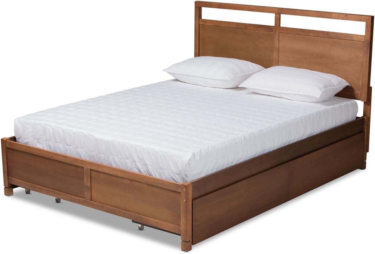 Baxton Studio Saffron Modern and Contemporary Walnut Brown Finished Wood Full Size 4-Drawer Platform Storage Bed