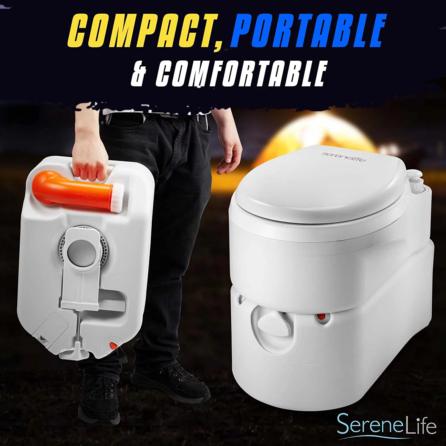 SereneLife Brand Outdoor Portable Cassette Toilet W/ Detachable Waste Holding Tank & Level Indicator