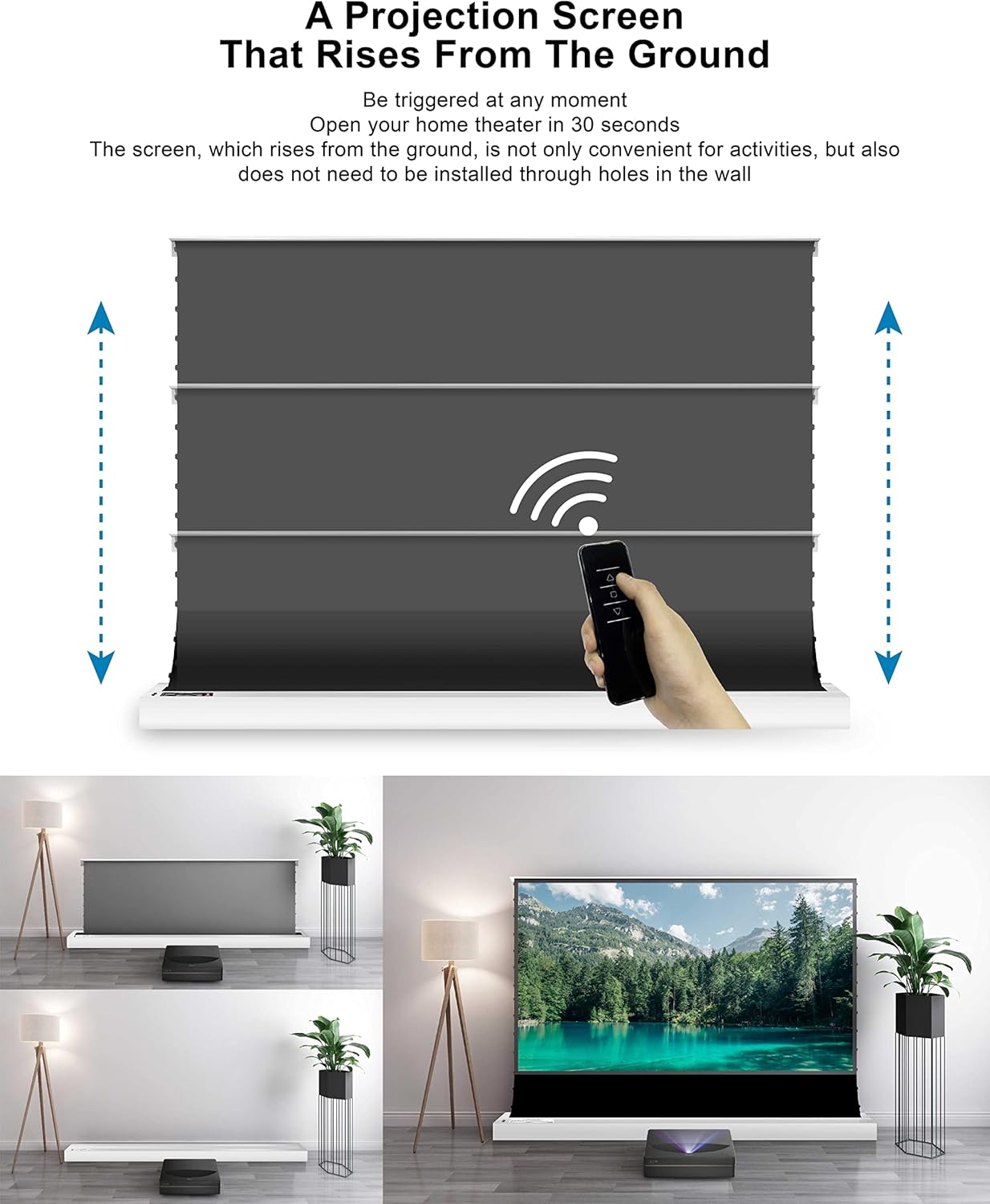 VIVIDSTORM-Projection Screen S PRO 100 inch Motor Rollable Laser TV Tensioned Floor Screen Ambient Light Rejecting Suit for 4k HD Office Movie Cinema