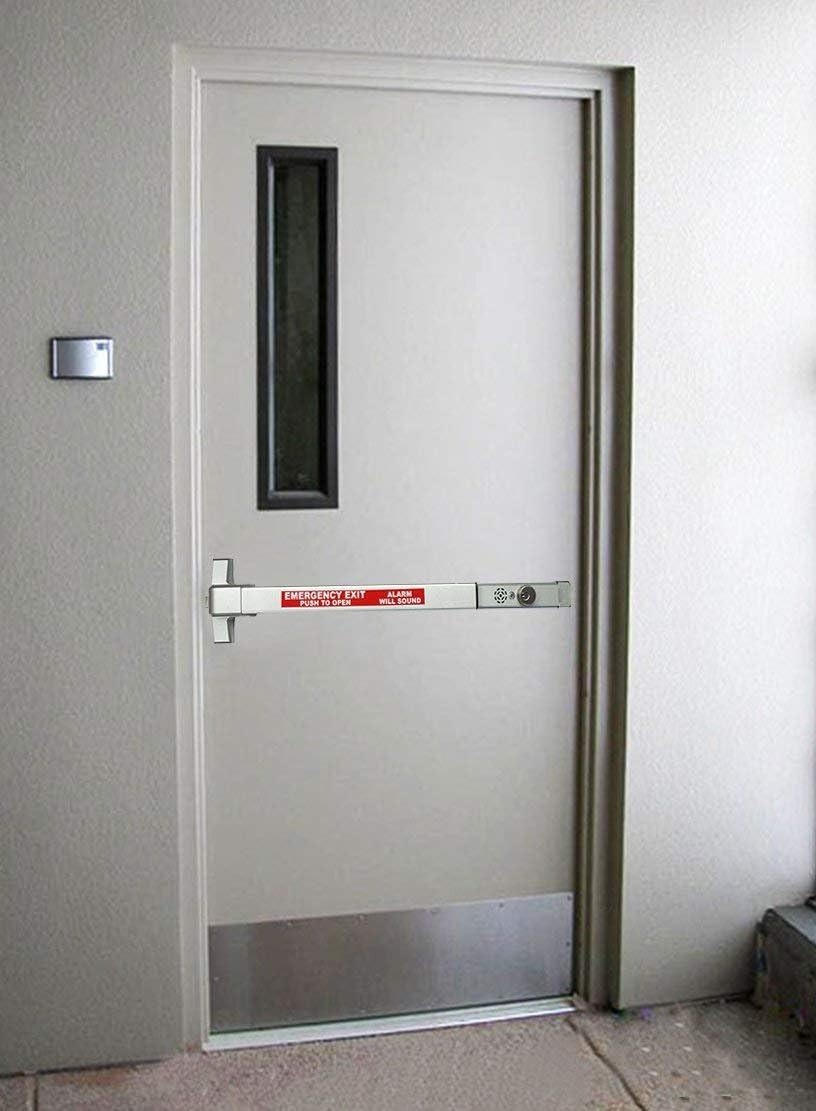 Commercial Door Push Bar Panic Exit Device with Alarm Sprayed Aluminum, Keyed Alike 4 Pack