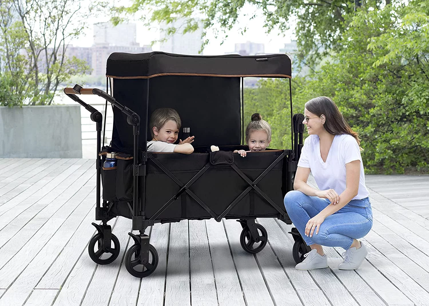 Delta Children Hercules Stroller Wagon for 2 Kids Versatile Stroller Wagon with Canopy, Push/Pull Handles