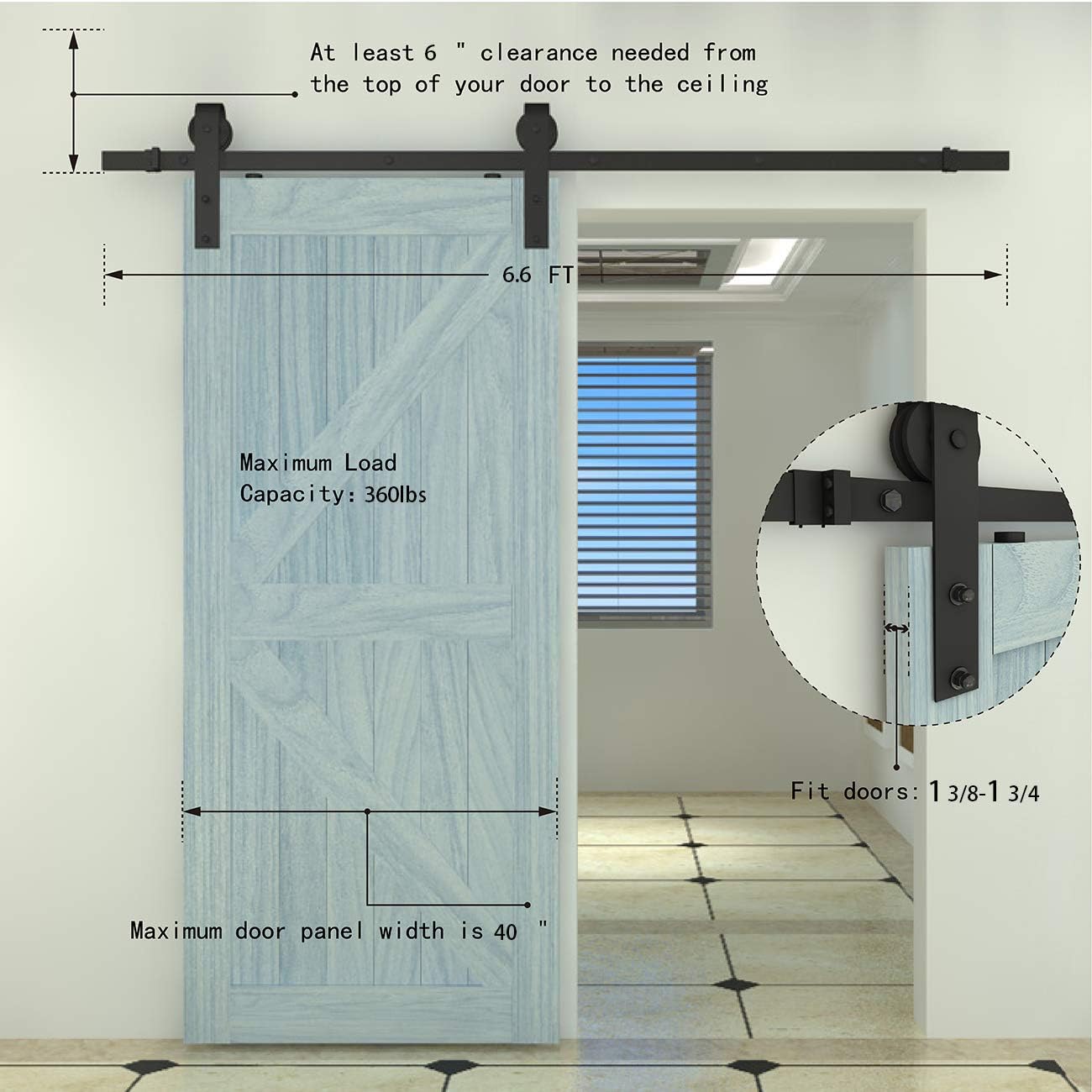 YIGOLD 6.6ft Sliding Barn Door Hardware Kit,Antique Style,Sliding Smoothly Quietly,Factory Outlet Upgraded Version Quality Carbon Steel