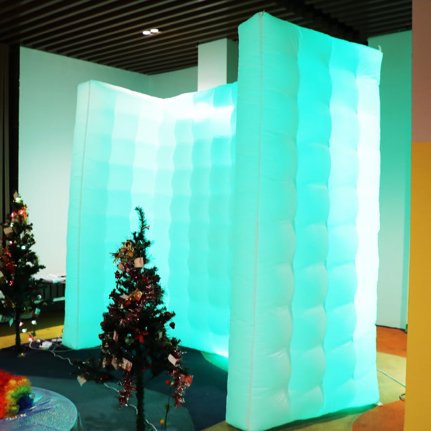 White Inflatable Photo Booth Wall with Led Lights(16 Colors Changing), Inflatable Tent(8.3x4x8.3 ft) Inner Air Blower for Parties Anniversary Events