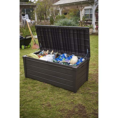 Keter Outdoor Storage Deck Box, for Patio, Backyard & Garden, Brightwood, 120 Gal, Brown - Lockable, Organizing
