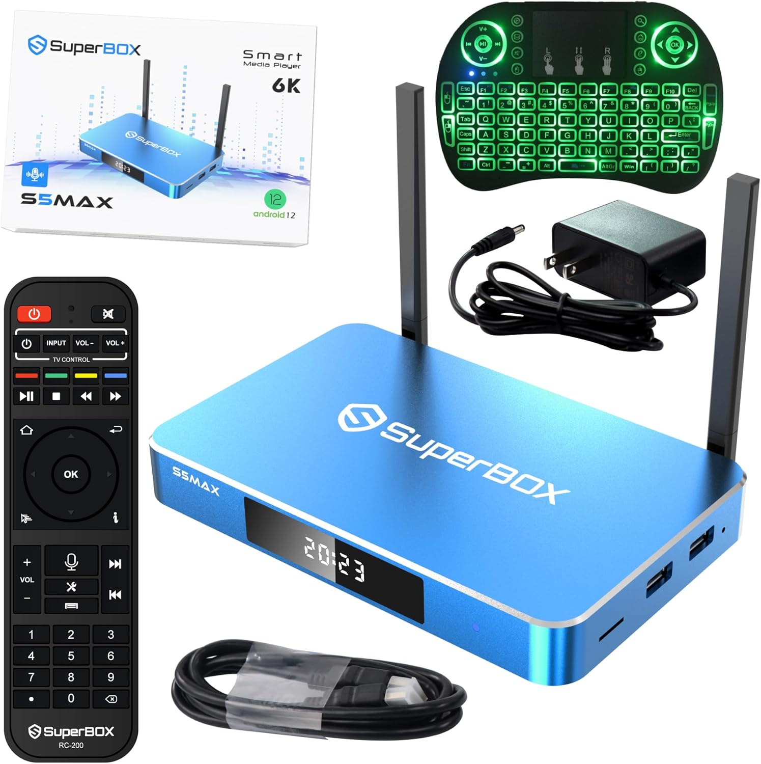 S-5 M ax 2024 Super Ultra Media TV Box with Keyboard, Authorised Super Fast 6K HDMI Media Player S-5 TV Box with Remote & Voice Remote