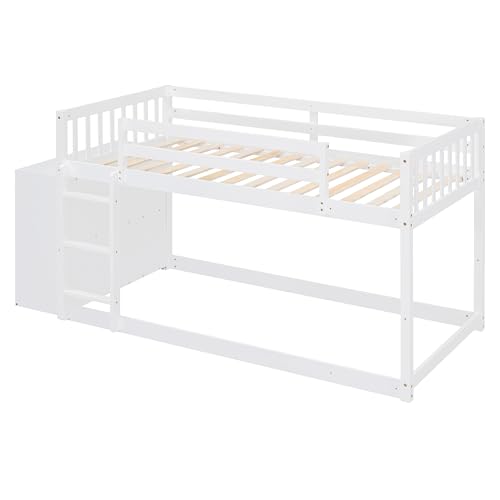 Ball & Cast Full Over Full Bunk Bed with Twin Size Trundle and Built in 4 Drawer,Wood Bunkbed w/Storage Ladder & Slat Support