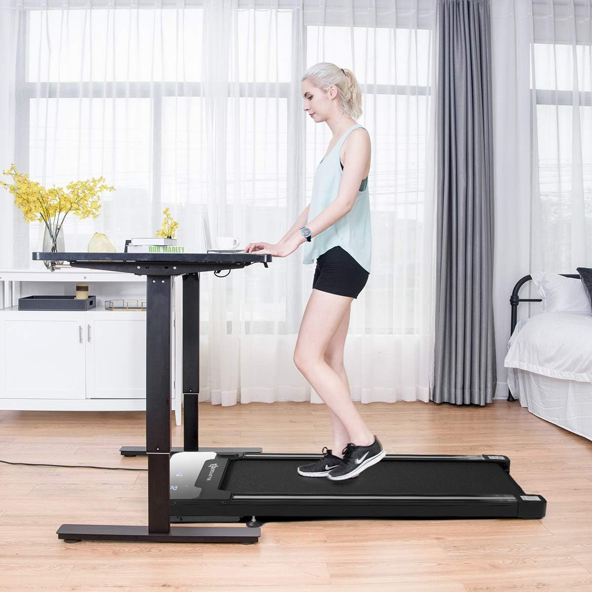 Goplus Under Desk Treadmill, Superfit Electric Treadmill Walking Pad with Touchable LED Display and Wireless Remote Control