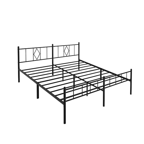 Full Size Bed Frame, 14 Inch Metal Platform Bed with Iron-Art Headboard & Footboard, Classic Bed Frame with Heavy Duty Metal Slats Support