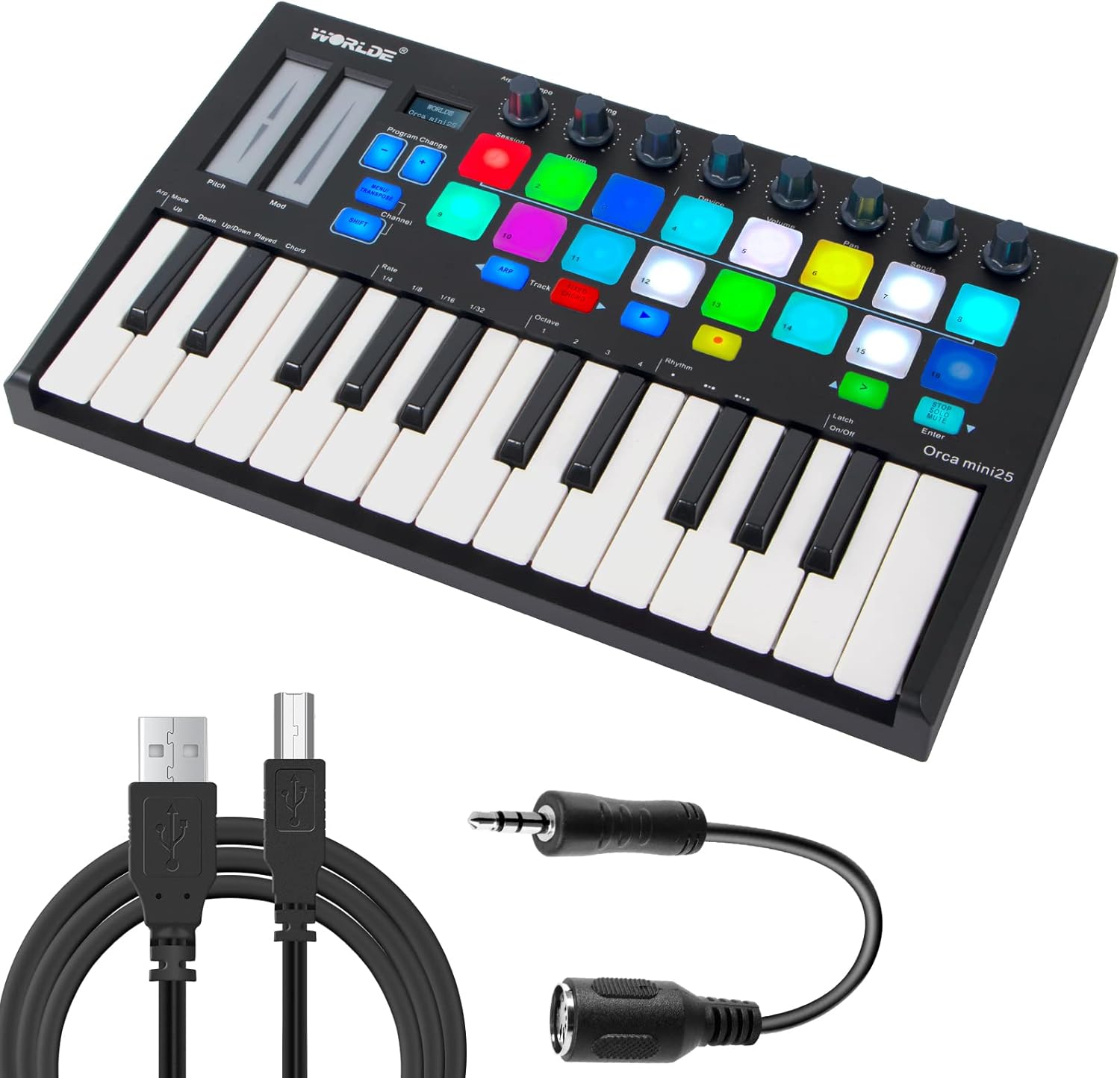 MIDI Controller, Lotkey 25 Key MIDI Keyboard, Worlde Easykey.25 Portable Keyboard Mini 25-Key USB MIDI Controller Pack of 2