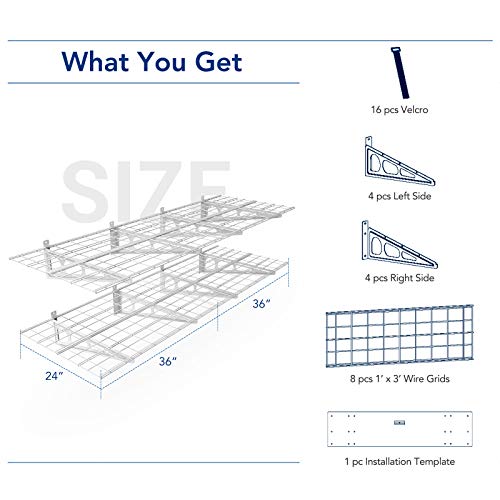 FLEXIMOUNTS 2-Pack 2x6ft Garage Shelving 24-inch-by-72-inch Wall Shelf Garage Storage Rack Floating Shelves, Black
