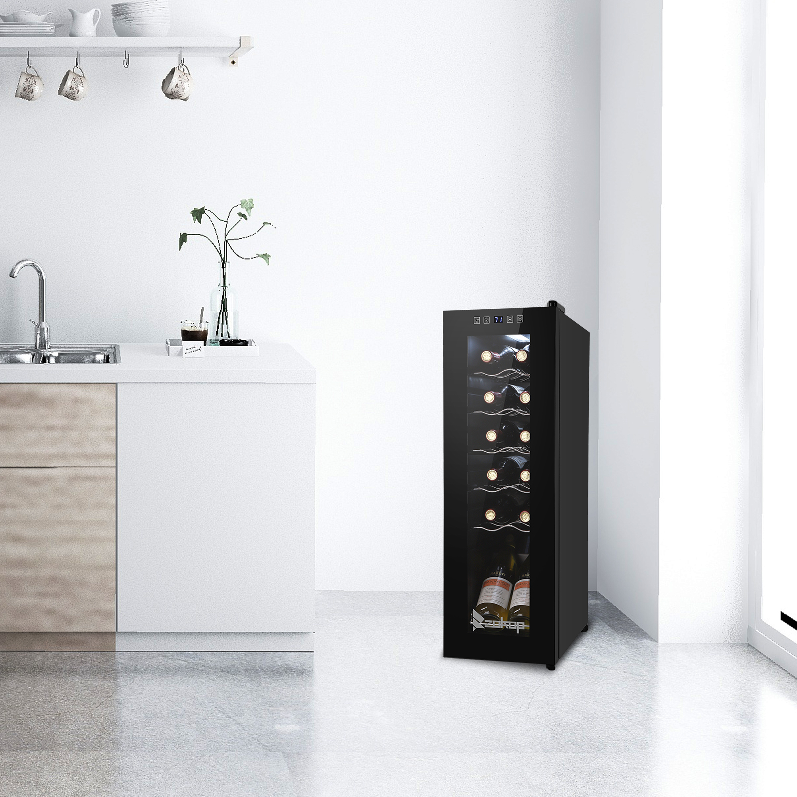 JC-34 115V 85W 1.2cu.ft/34l  Electronic Wine Cabinet Cold Rolled Sheet Transparent Glass Door / 12Bottle with Display Black