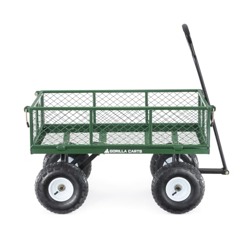 Gorilla Carts Steel Utility Wagon w/ Removable Side Panels, 1000 lb Capacity, Gray