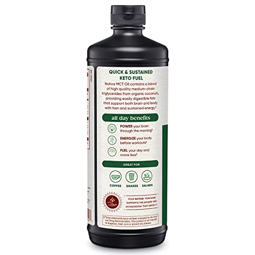 Nutiva Organic MCT Oil, Unflavored, 32 Oz, USDA Organic, Non-GMO, Non-BPA, Whole30 Approved, Vegan, Gluten-Free & Keto