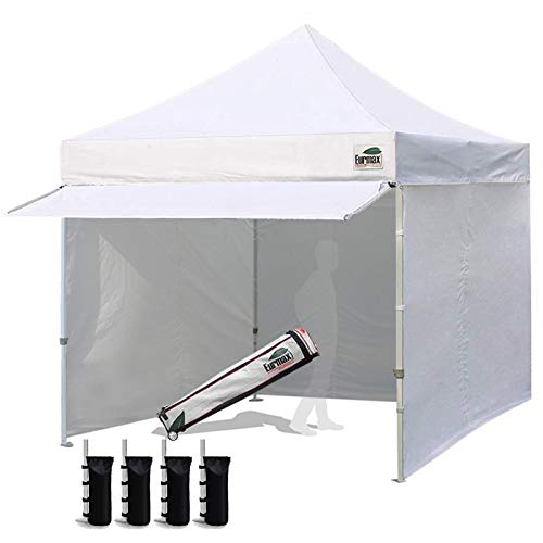 Eurmax USA 10 x 10 Pop up Canopy Commercial Tent Outdoor Party Canopies with 4 Removable Zippered Sidewalls and Roller Bag Bonus 4 Canopy Sand Bags &