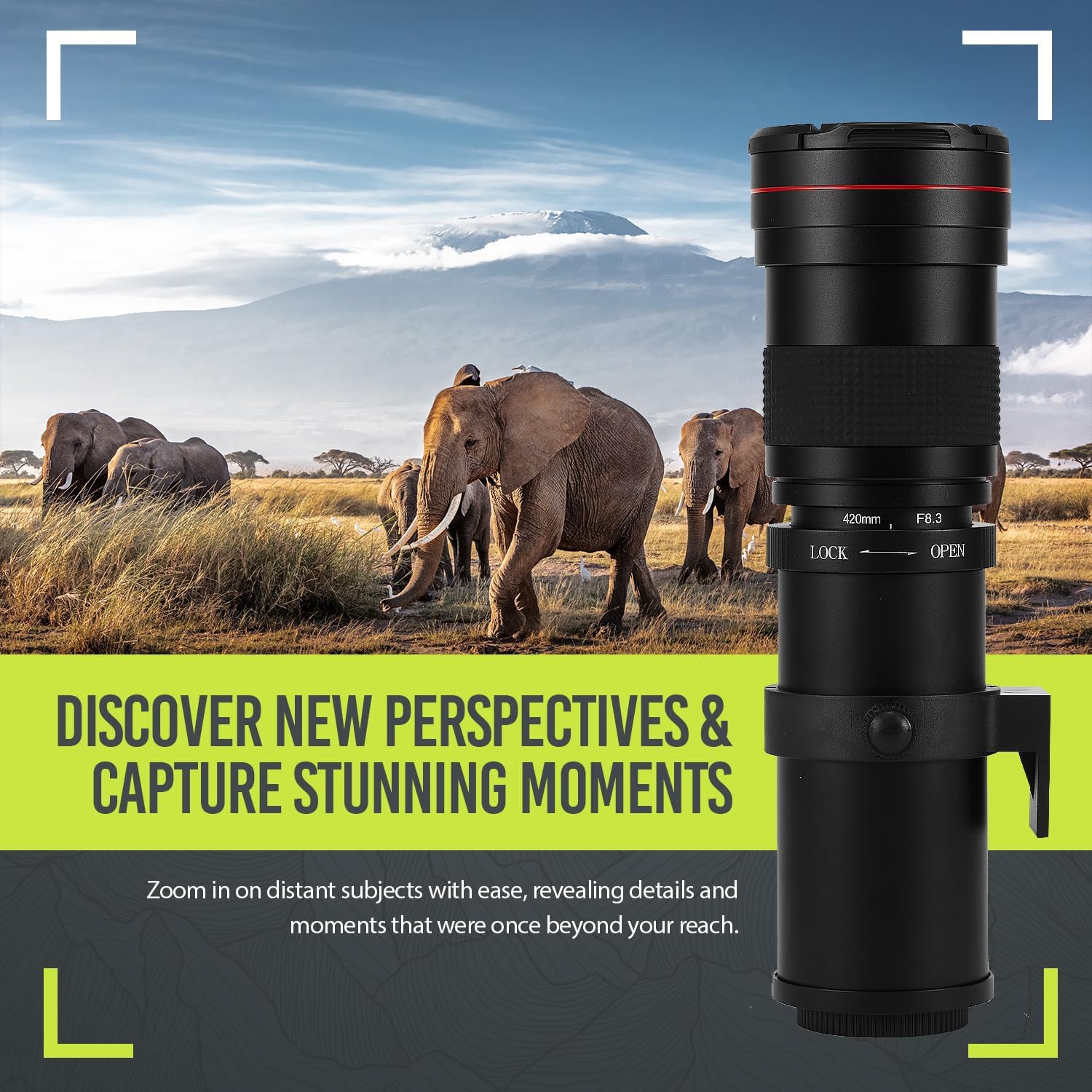 High-Power 420-1600mm f/8.3 Manual Telephoto Zoom Lens for Canon Digital EOS Rebel EOS-M, EOS M2, EOS M5, EOS M6, EOS M6 Mark II, EOS M10, EOS M50