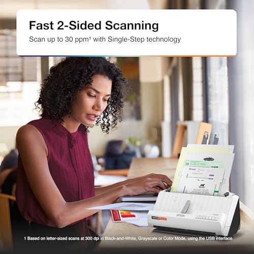 Epson RapidReceipt RR-400W Wireless Compact Desktop Color 2-Sided Receipt & Document Scanner with ScanSmart AI PRO Receipt Management & PDF Software