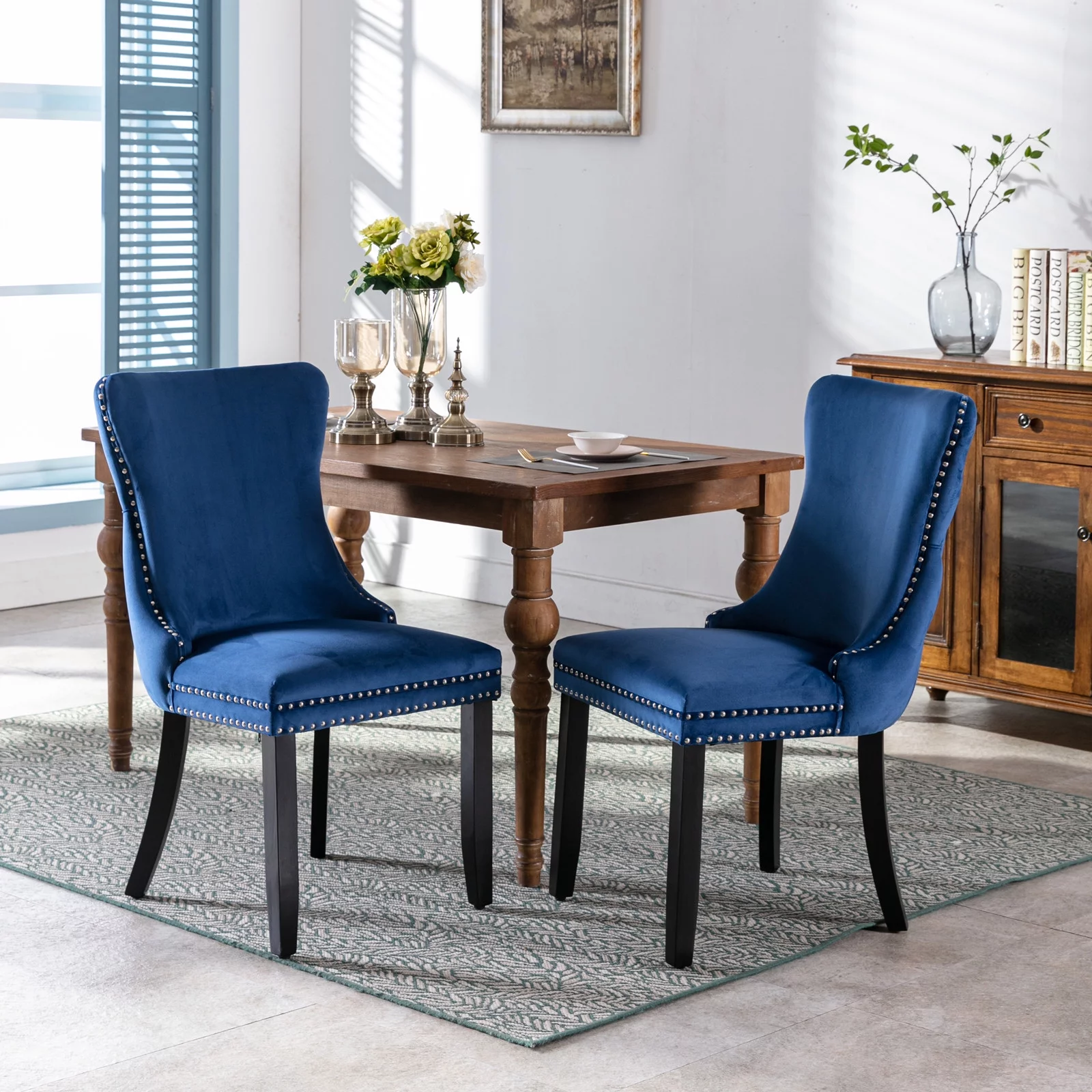 SYNGAR Velvet Dining Chairs Set of 2, Upholstered Wing Back Dining Chair with Handcrafted Button Tufted, Nailhead Trim