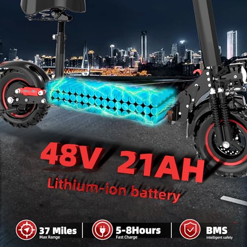 Electric Scooter Adults,11" Off-Road Tires,48V 18/21AH Big Battery,1200W Motor,34 Mph,34/37 Miles Long Range,Dual Braking System