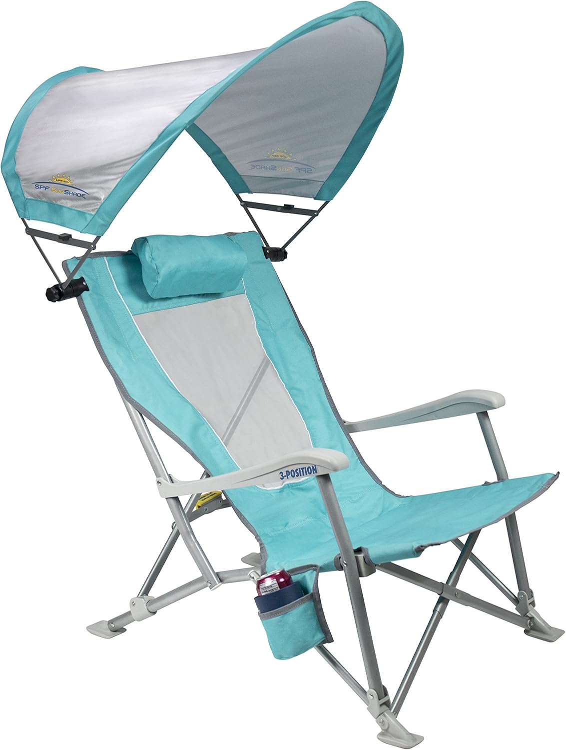 GCI Outdoor Waterside SunShade Folding Beach Recliner Chair with Adjustable SPF Canopy