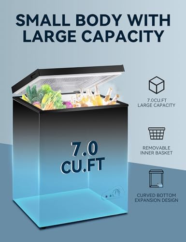 7.0 Cu Ft Chest Freezer - Energy Efficient & Quiet Mini Freezer with Adjustable Thermostat - Compact Deep Freezer for Home, Apartment, and Garage