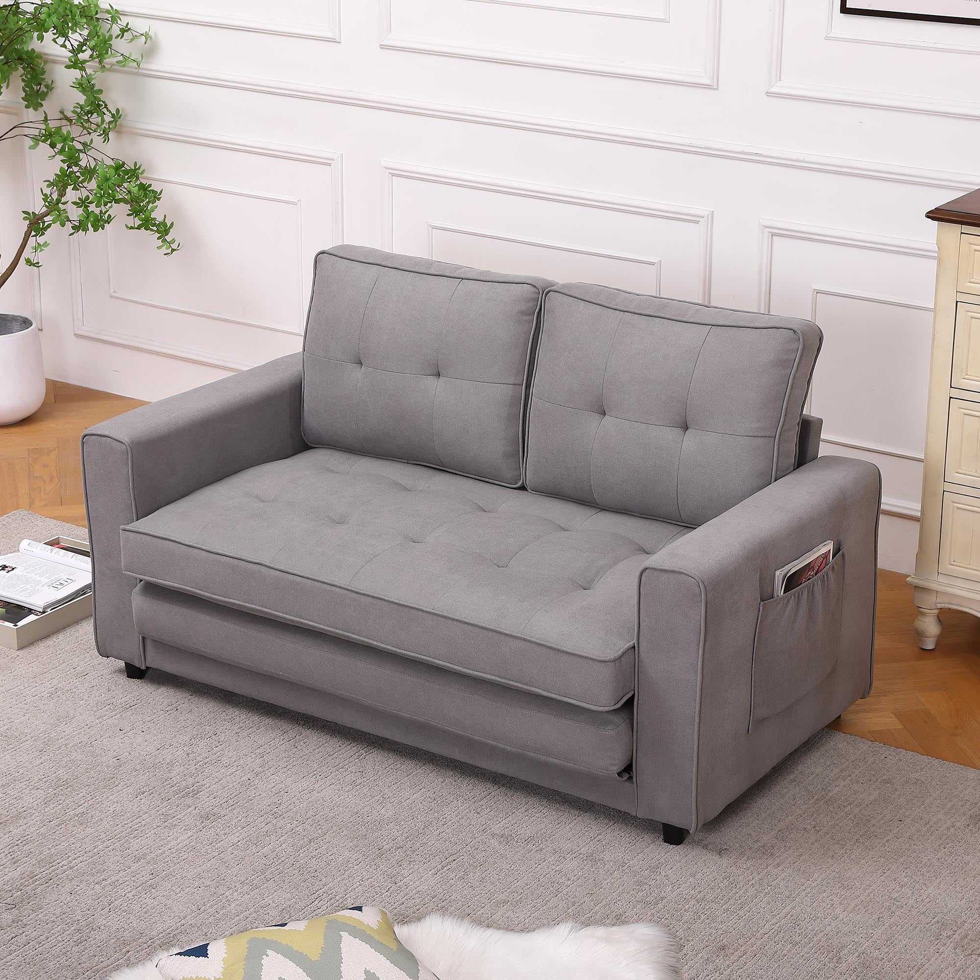 3-in-1 Upholstered Futon Sofa Convertible Floor Sofa bed,Foldable Tufted Loveseat with Pull Out Sleeper Couch Bed
