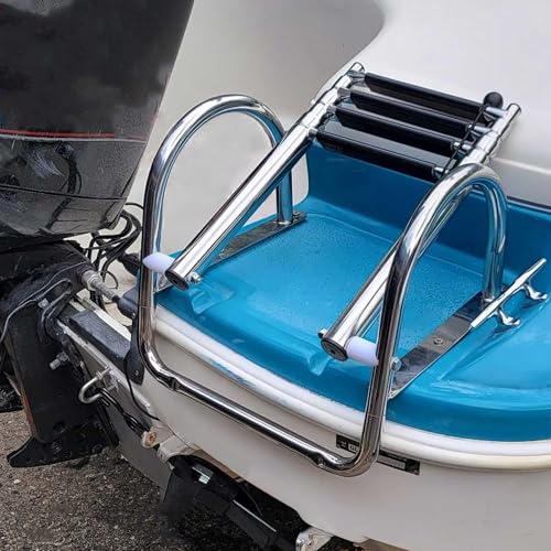 4-Step Heavy-Duty Stainless Steel Pontoon Boat Ladder with Extra Wide Steps & Handrails | Telescoping Folding Rear Entry Ladder, 600lbs Capacity