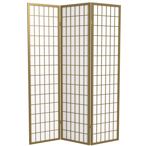 Red Lantern 6 ft. Tall Window Pane Shoji Screen-Natural-4 Panels Room Divider
