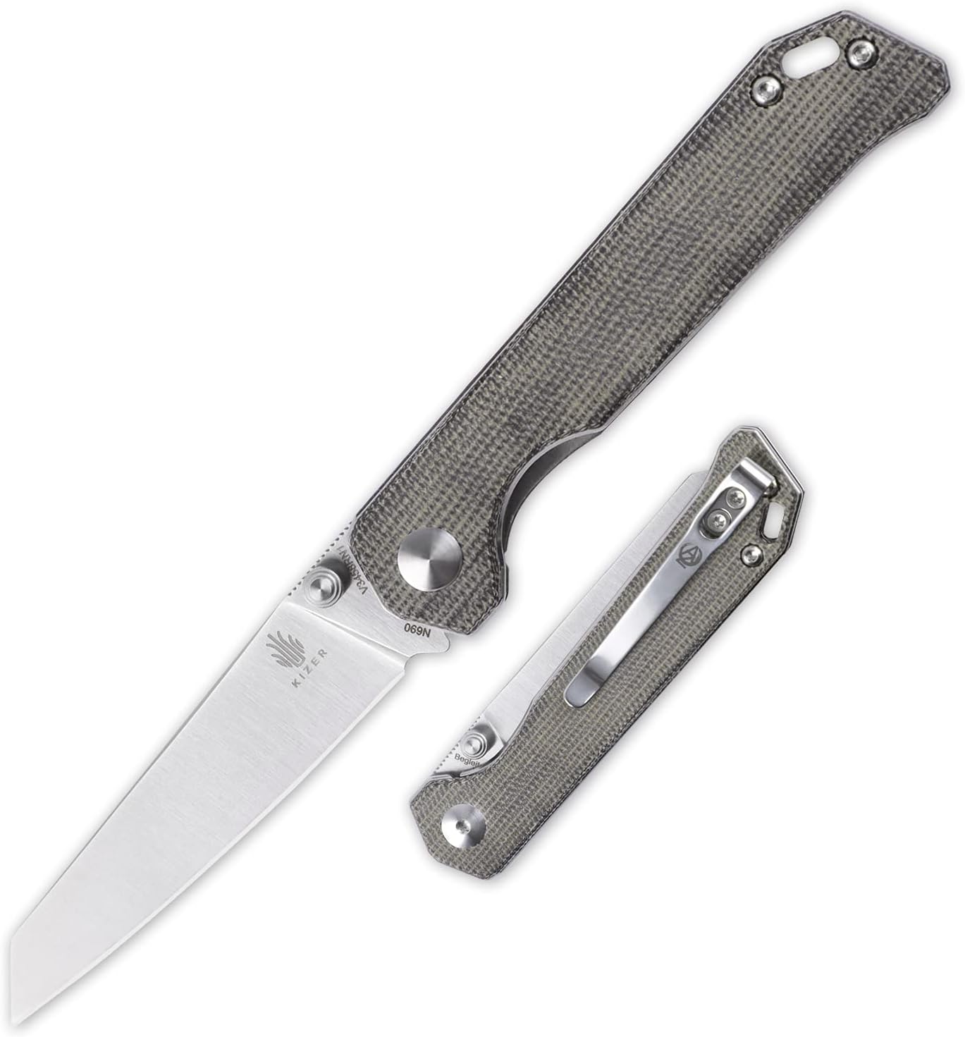 Kizer Begleiter Mini, Small EDC Folding Pocket Knives, Micarta Handle with 2.8 Inches N690 Blade, Thumb Stud, Deep Carry