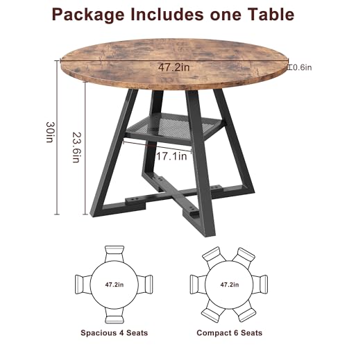 Round Dining Table for 4,Kitchen Dining Room Circle Dinner Pedestal Table,Space Saving Wood Kitchen & Dining Room Furniture (Vintage, 47In)