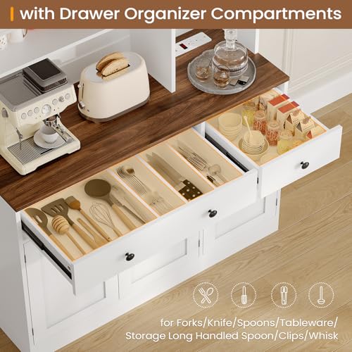 Buffet Cabinet with Storage & Charging Station, 53" Farmhouse Coffee Cabinet with Compartment Drawer