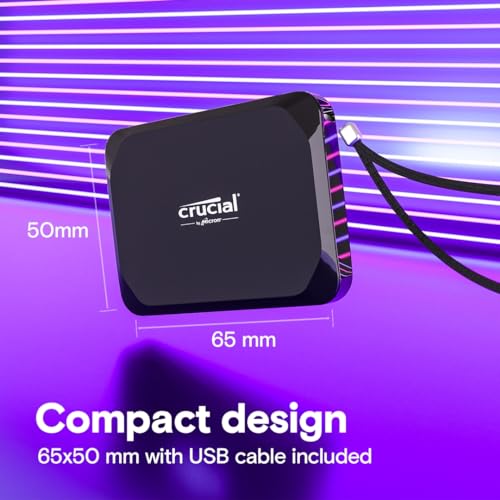 Crucial X9 2TB Portable SSD, Up to 1050MB/s, USB 3.2 USB-C, External Solid State Drive, Compatible with Windows, Mac, & Android