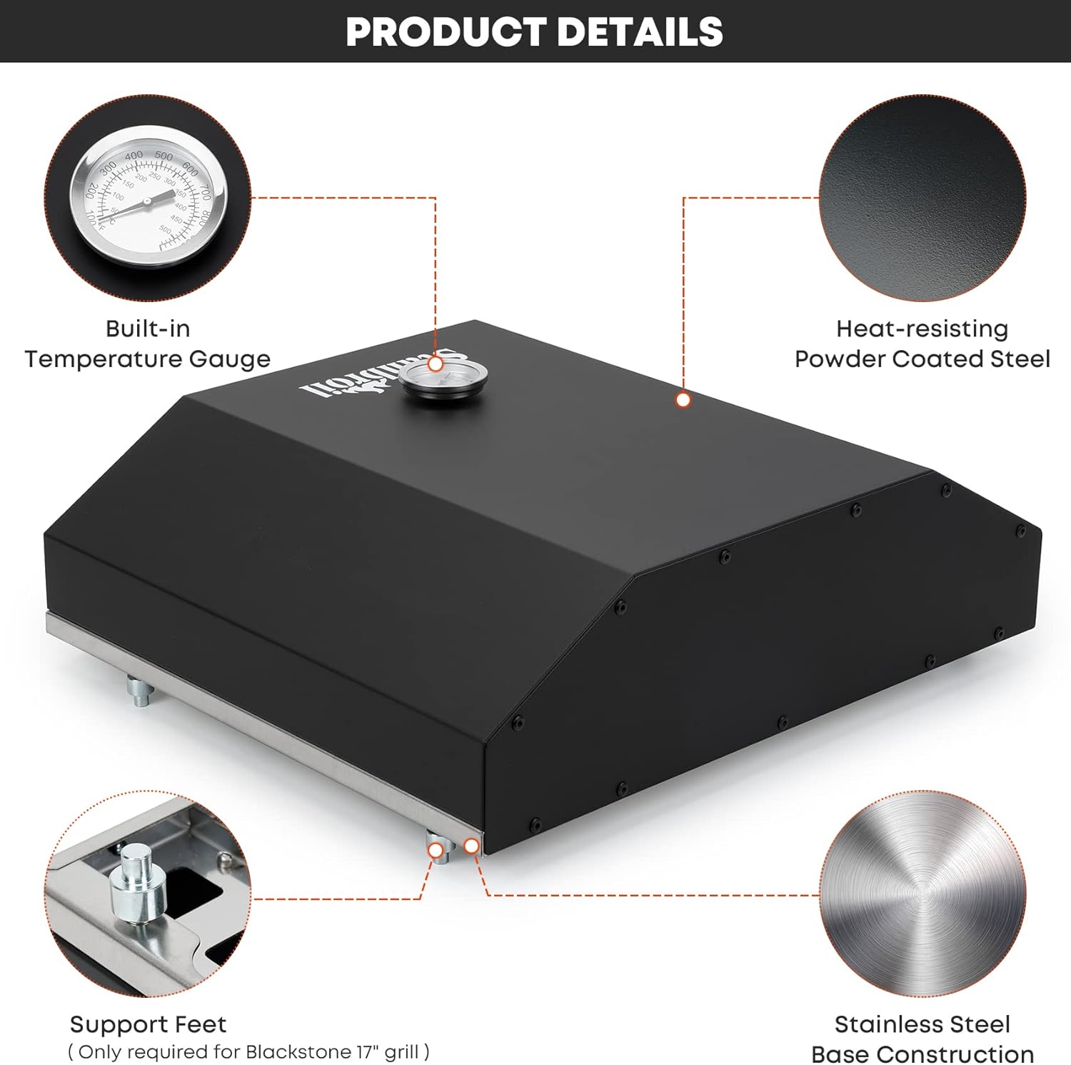 Stanbroil Outdoor Pizza Oven for Blackstone 17" or 22" Tabletop Griddles, Portable Pizza Maker with 13" Pizza Stone and Temperature Gauge