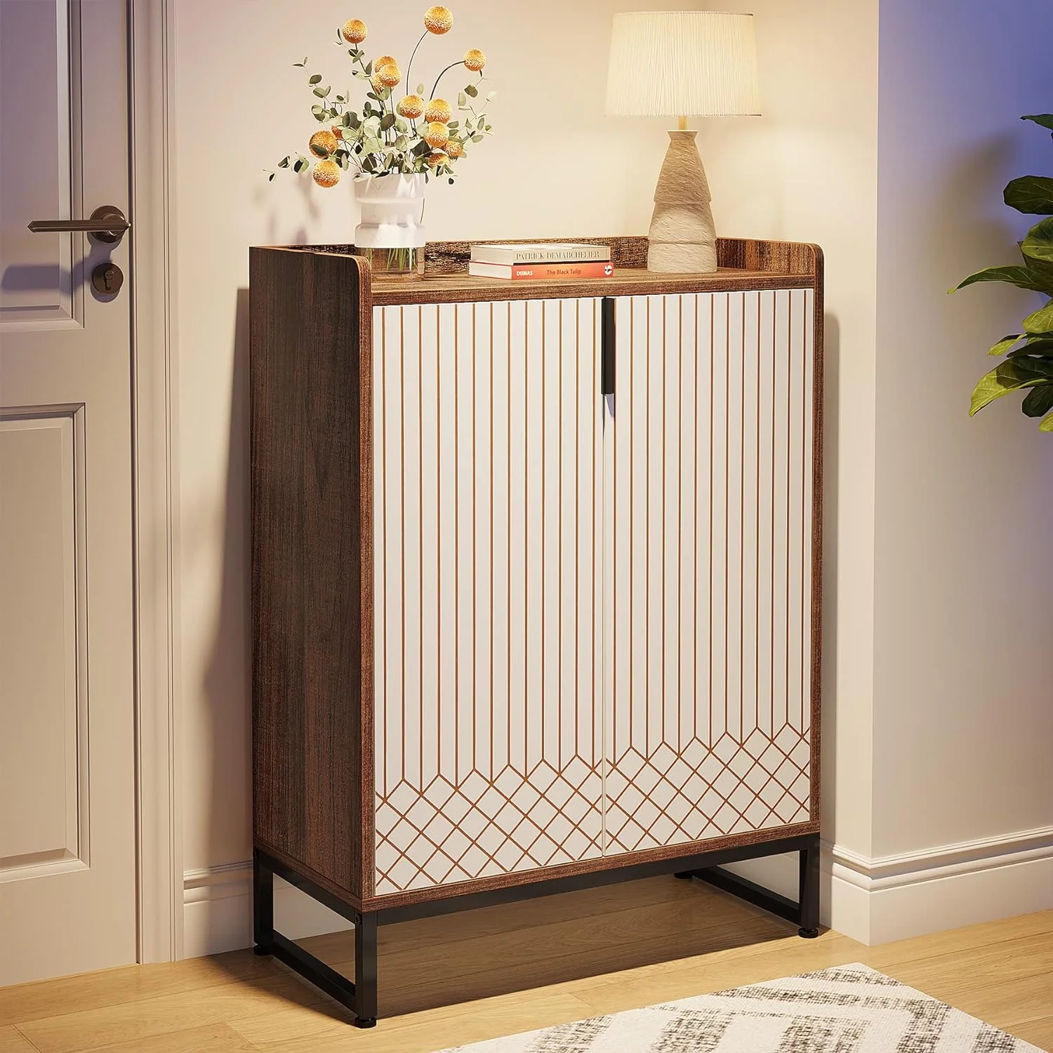 Tribesigns 25 Pairs Shoe Cabinet with Doors,Modern Shoe Cabinet for Entryway, Wood 5-Tier Shoe Organizer