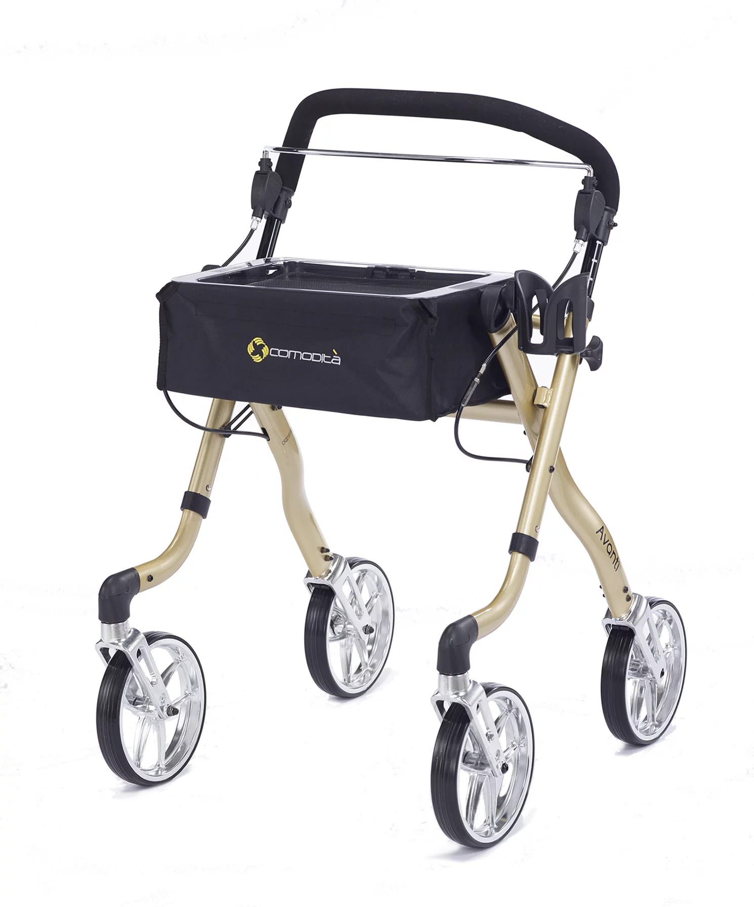 Comodita Avanti Rollator Walker with Unique One or Two-Hand Operation Ideal for Stroke Patients Lightweight Rolling Walker/Rollator (Metallic