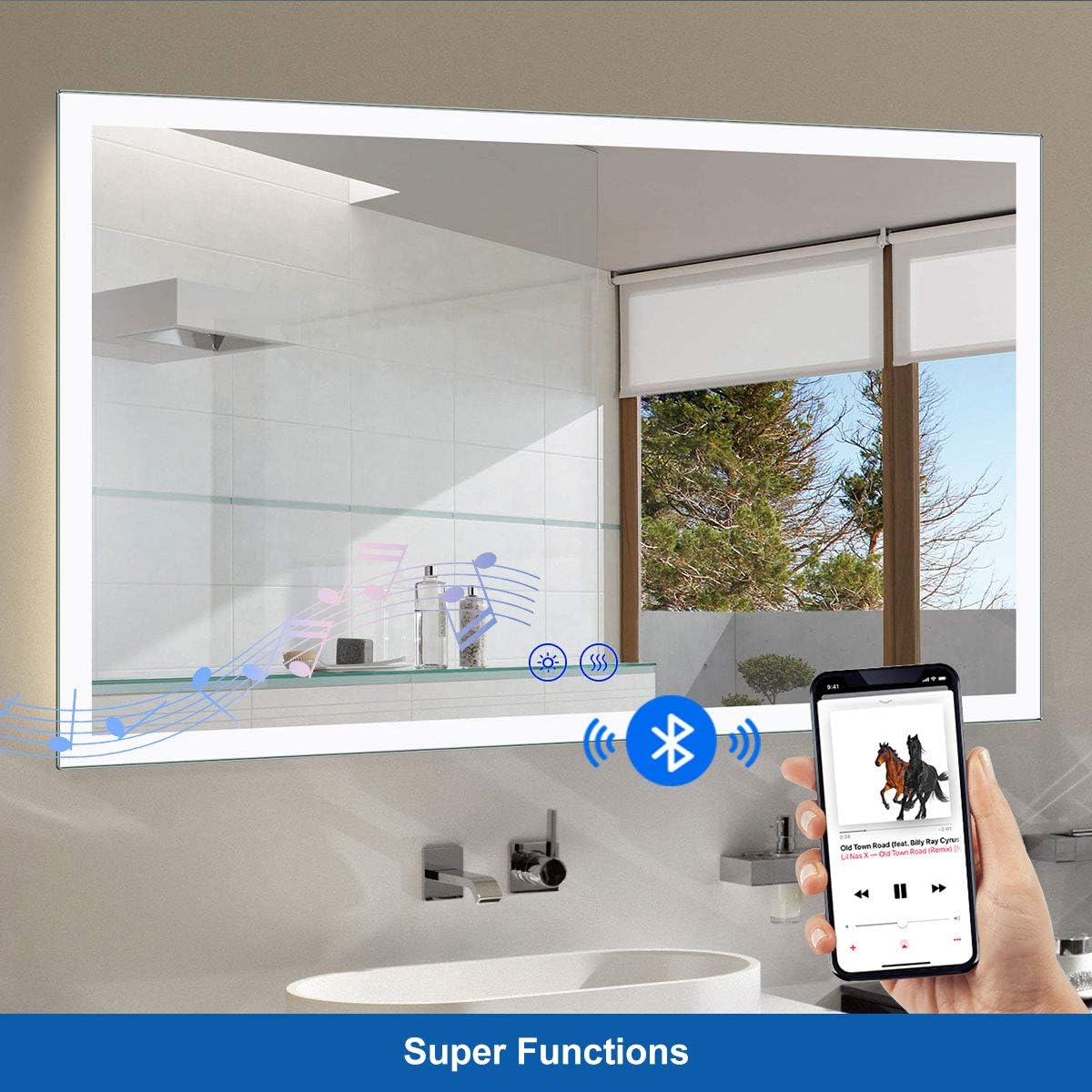 Dimmable LED Bathroom Mirror with Anti-Fog Function, 36x28 in Vertical & Horizontal Mount Illuminated Mirror with Touch Button, CRI>90