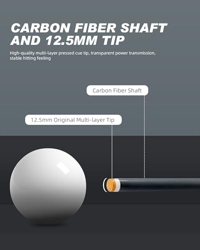 CRICAL Carbon Fiber Pool Cue Stick 58" Billiard Cue Sticks Professional Low Deflection Pool Sticks with 3/8 * 8 Pin Joint and 12.5mm Tip