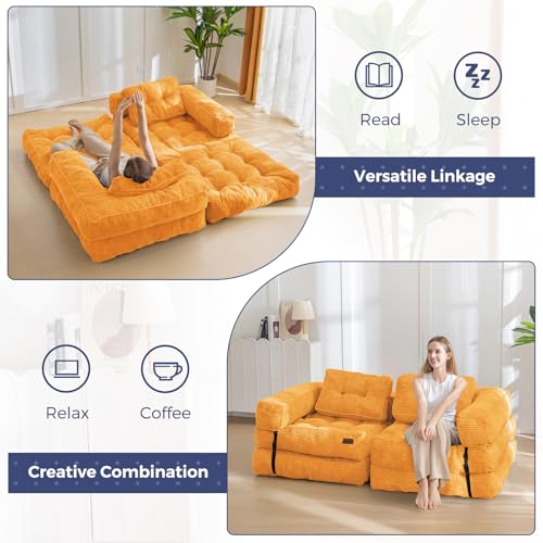 MAXYOYO Folding Sofa Bed, L-Shaped Convertible Sofa Bed with Armrest Foldable Sleeper Couch with Pillow