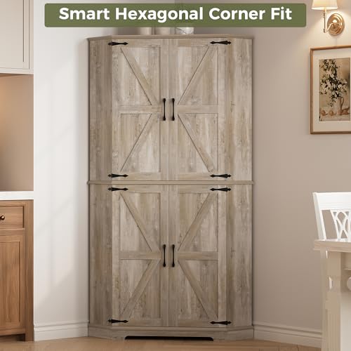 IRONCK Corner Cabinet, 72" Kitchen Pantry Cabinet, 6-Tier Farmhouse Pantry with 4 Adjustable Shelves, 240° Swivel Doors, 2 Doors Storage