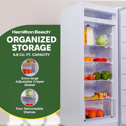 Hamilton Beach HBFRF6892-WHITE HBFRF6892 Upright Convertible Fridge/Freezer-Reversible Door-Removable Glass Shelves-Adjustable Controls-6.8 cu ft