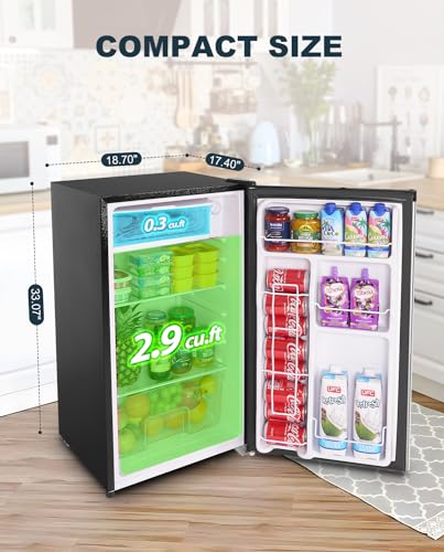 Upstreman 3.2 Cu.Ft Mini Fridge with Freezer, Single Door Mini Fridge, Dorm Fridge, Adjustable Thermostat, Mini Refrigerator for Bedroom, Office