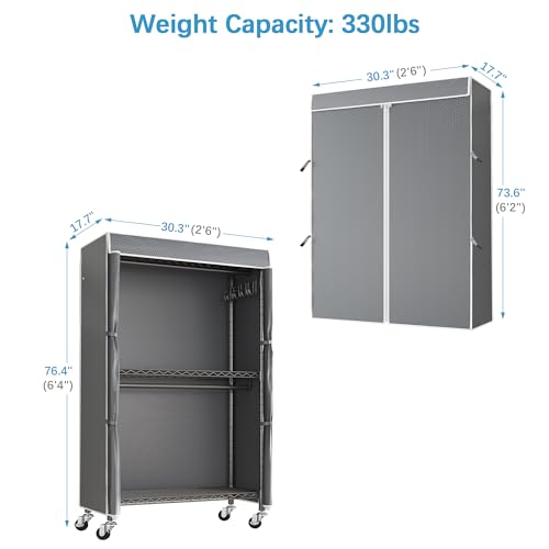 VIPEK R2C Medium Rolling Garment Rack with Cover Heavy Duty Clothes Rack Adjustable Clothing Rack for Hanging Clothes Portable Closets with Double