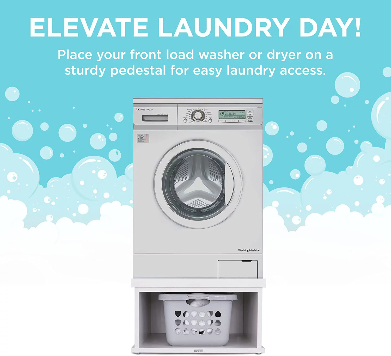 Ivation Wooden Laundry Pedestal for Washer & Dryer, Made to Fit All Machines