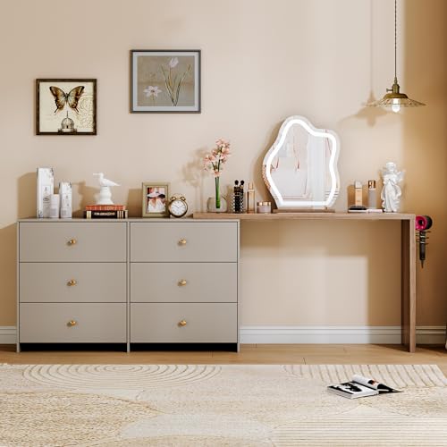 Large Makeup Vanity Desk with Mirror and Lights, Vanity Desk with 8 Drawers & Storage Shelves, Vanity Table with Power Outlet