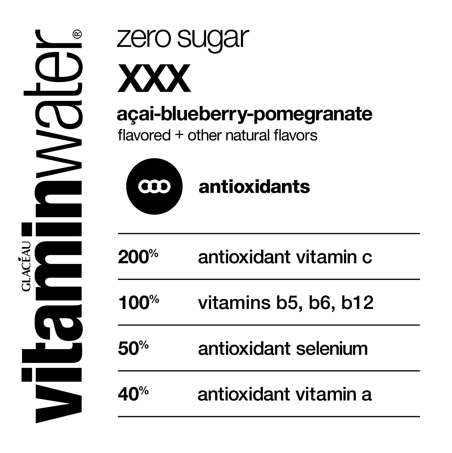 Vitamin Water ZERO Sugar - XXX Acai-Blueberry-Pomegranate | 20 Fl Oz Bottles, Nutrient Enhanced Flavored Water w/ Vitamins, Antioxidants