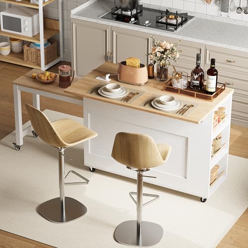 Kitchen Island with Storage on Wheels Drop Leaf Extandable Table Kitchen Island Cart with Drawers Power Outlet