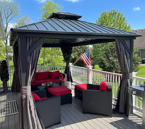 Domi 10' x 10' Hardtop Gazebo Outdoor Metal Gazebo with Galvanized Steel Double Roof Canopy, Curtains and Netting for Patio, Backyard, Deck