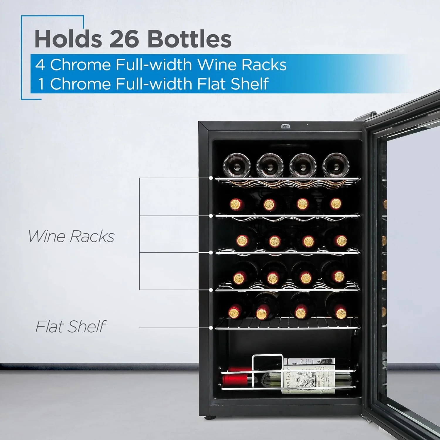 FJU 24 Bottle Wine Fridge with LED Display, Compressor Cooling Refrigerator with Interior Light