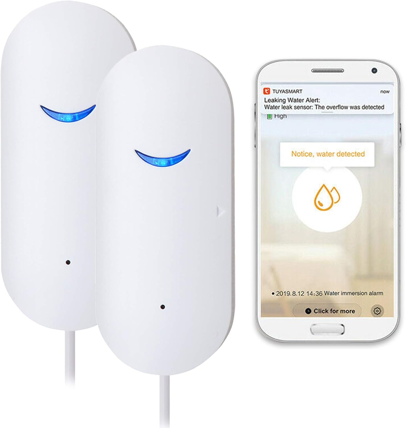 2 Pack WiFi Water Leak Sensor Alarm, SEHOMY Smart Basement Water Sensor App Notification, Realtime Water Level Sensor Alarm and Drip Alert